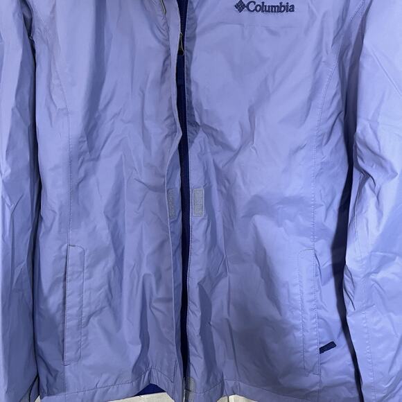 COLUMBIA OMNI TECH HOODED RAIN JACKET in Girl's size Large Purple Light Packable - Picture 7 of 12